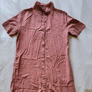 pink denim shirt dress w/ pockets